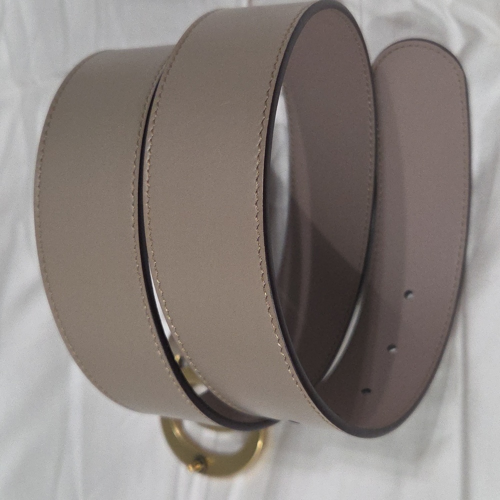 Gucci Taupe Pink Leather Belt with Gold Double G Buckle - Picture 16 of 16